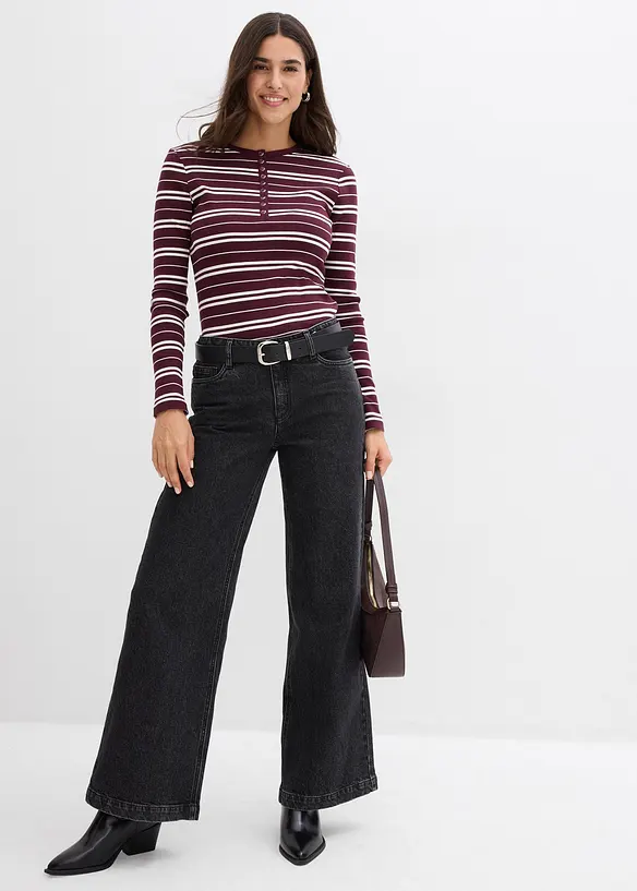 Maglia a maniche lunghe a coste in misto cotone biologico, bonprix