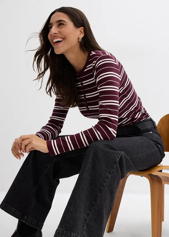 Maglia a maniche lunghe a coste in misto cotone biologico, bonprix