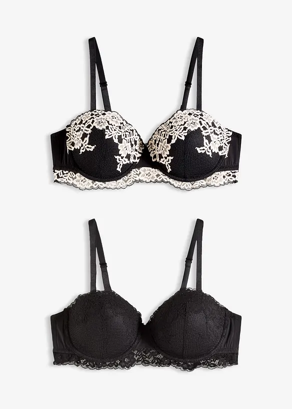 Reggiseno a balconcino in pizzo bicolore (pacco da 2), bonprix