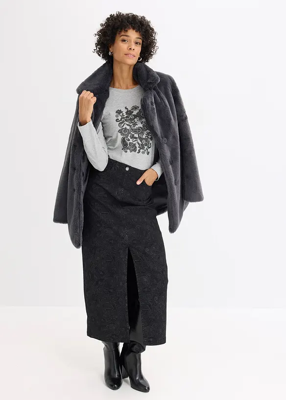 Maglia a maniche lunghe in cotone biologico con stampa decorativa, bonprix