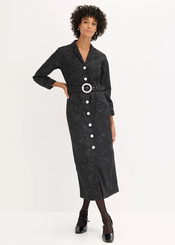 Abito in twill con cintura (set   2 pezzi), bonprix