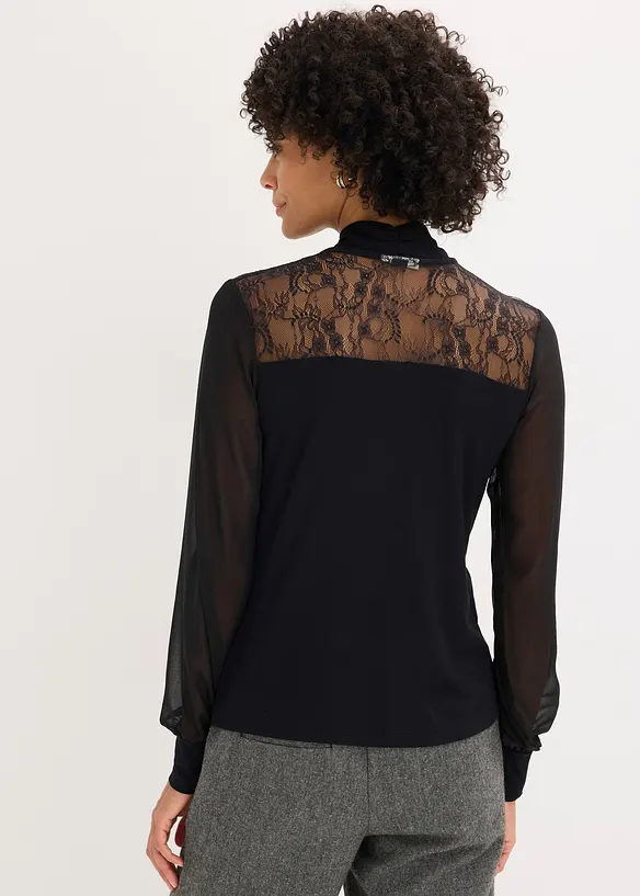 Maglia con fiocco e pizzo, bonprix