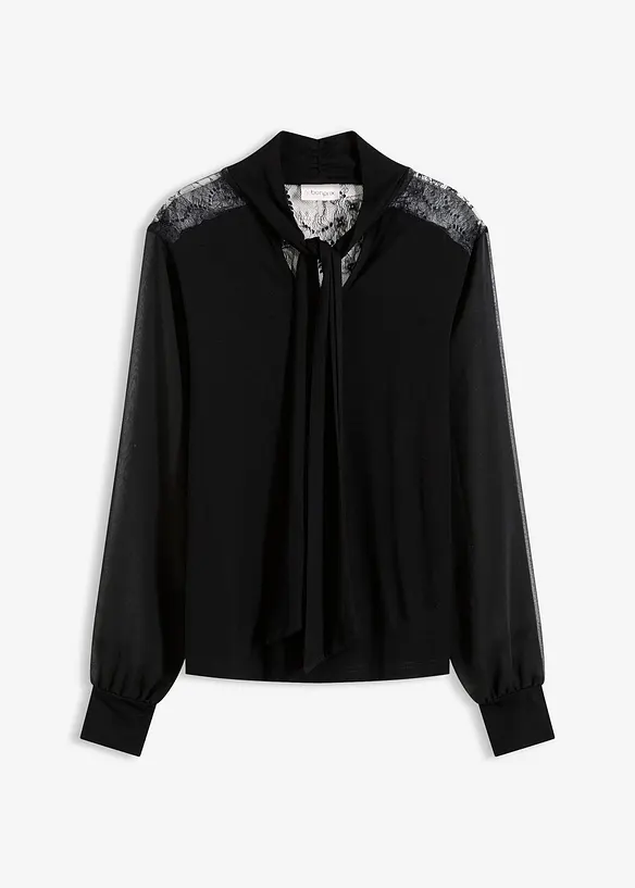 Maglia con fiocco e pizzo, bonprix