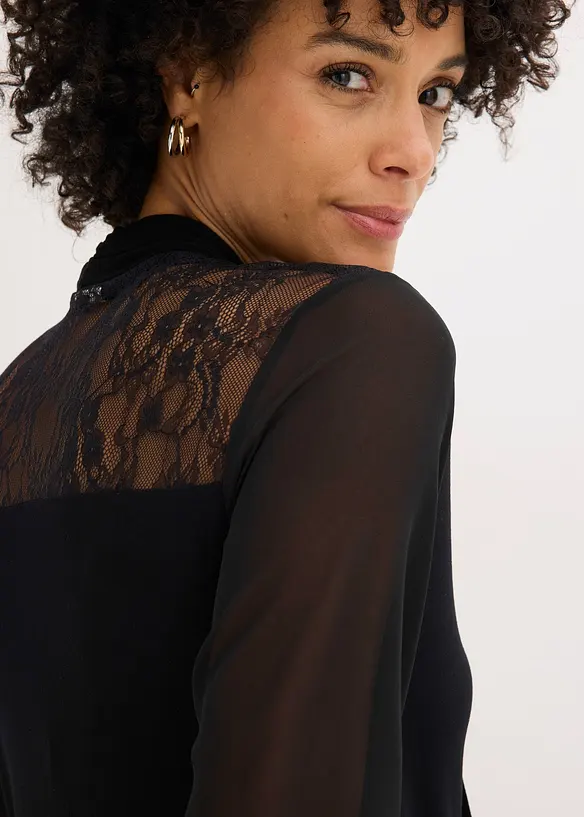 Maglia con fiocco e pizzo, bonprix