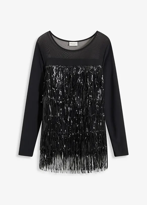 Maglia a maniche lunghe con frange e pailettes, bonprix