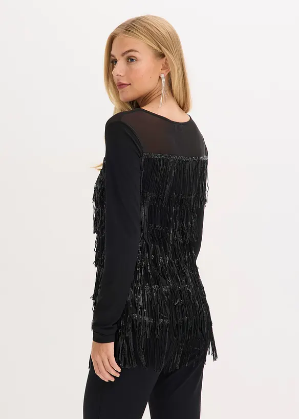 Maglia a maniche lunghe con frange e pailettes, bonprix