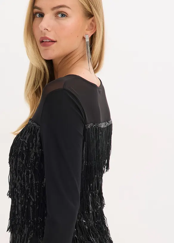 Maglia a maniche lunghe con frange e pailettes, bonprix