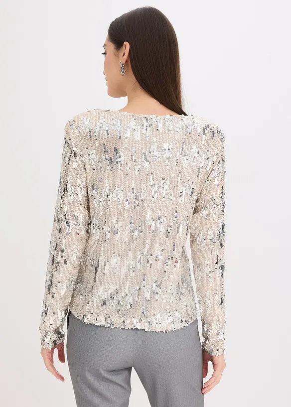 Giacca Con Paillettes Per Donna – Maniche Lunghe, Scollo A V, Nero – Taglia L