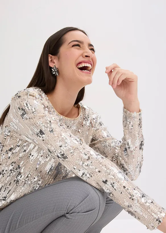 Maglia a maniche lunghe con paillettes, bonprix