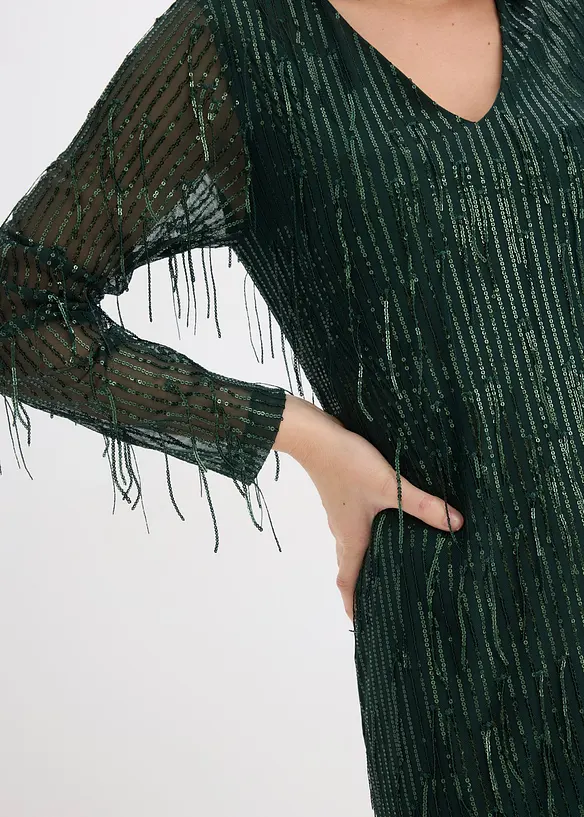 Abito di paillettes con frange, bonprix