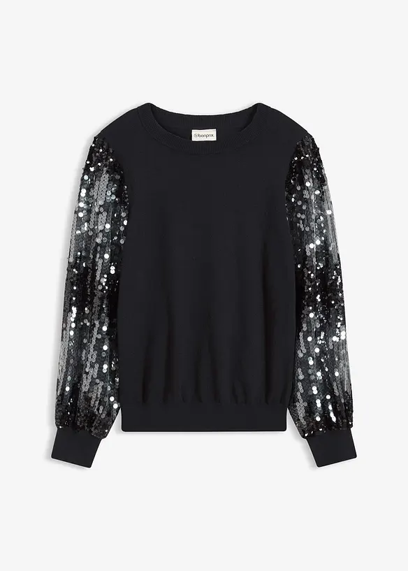 Maglione in filato fine con paillettes sulle maniche, bonprix