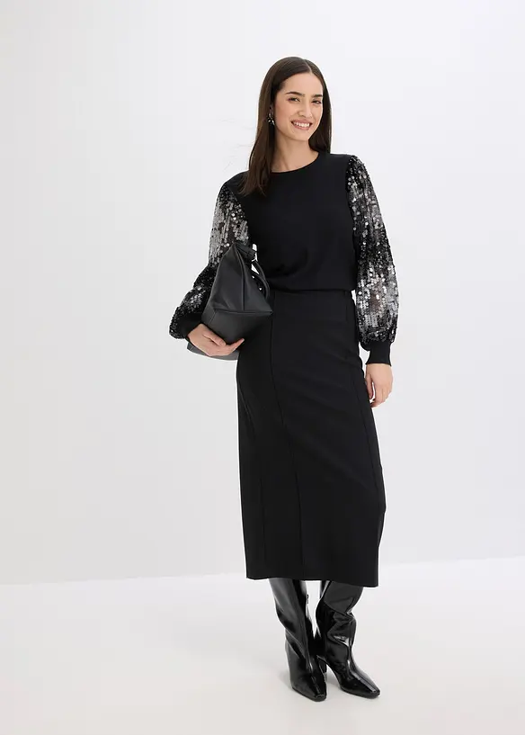 Maglione in filato fine con paillettes sulle maniche, bonprix