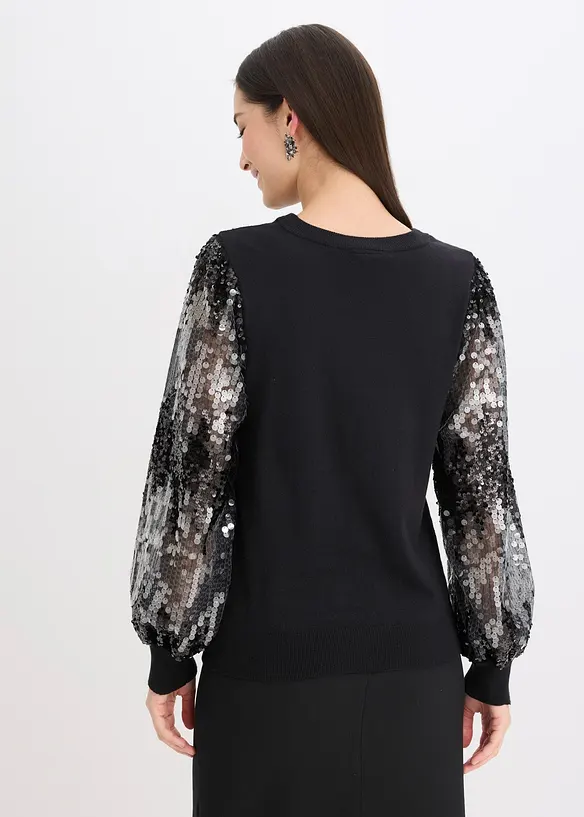 Maglione in filato fine con paillettes sulle maniche, bonprix