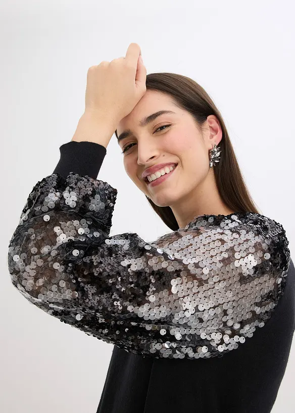 Maglione in filato fine con paillettes sulle maniche, bonprix