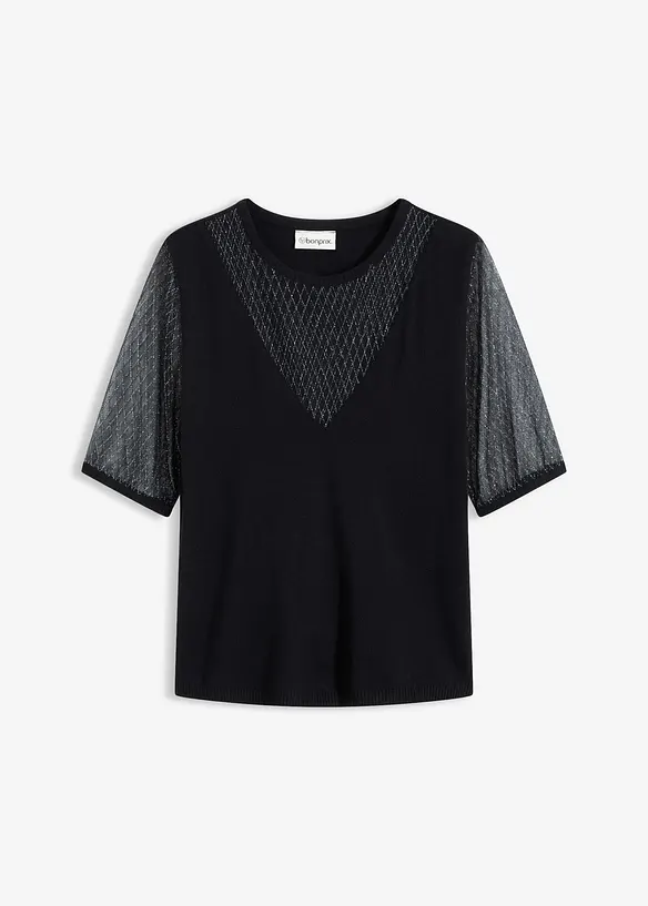 Maglione in filato fine con inserto in mesh, bonprix