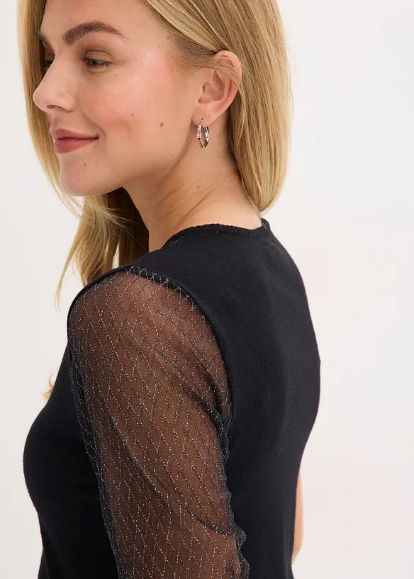 Maglione in filato fine con inserto in mesh, bonprix