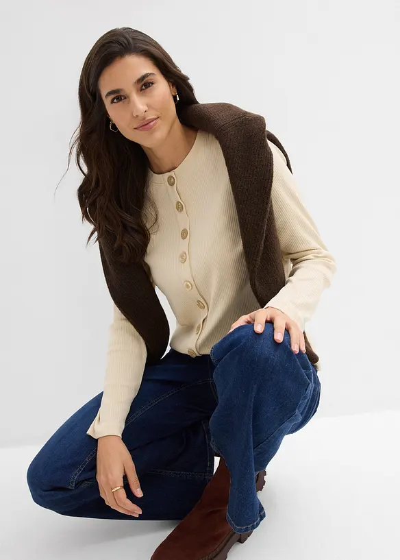 Maglia a maniche lunghe a coste in puro cotone, bonprix