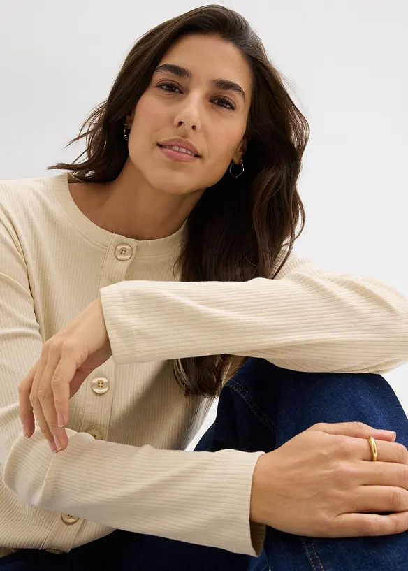 Maglia a maniche lunghe a coste in puro cotone, bonprix