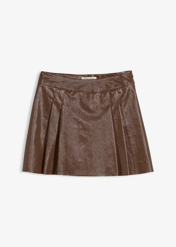 Gonna corta in similpelle con pieghe baciate, bonprix