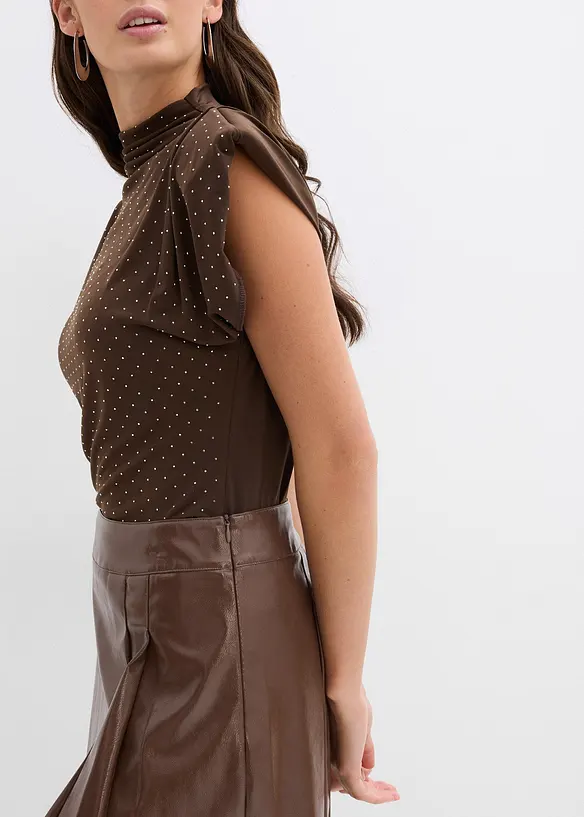 Gonna corta in similpelle con pieghe baciate, bonprix