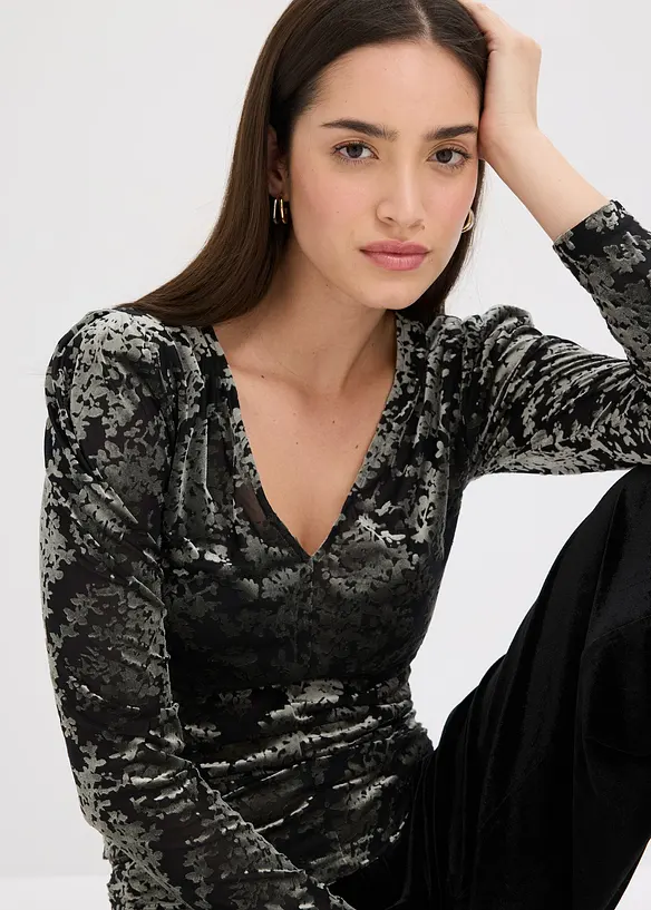 Maglia in velluto devoré a maniche lunghe, bonprix