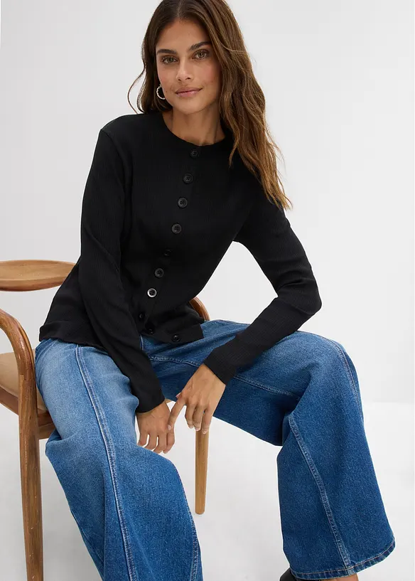 Maglia a maniche lunghe a coste in puro cotone, bonprix