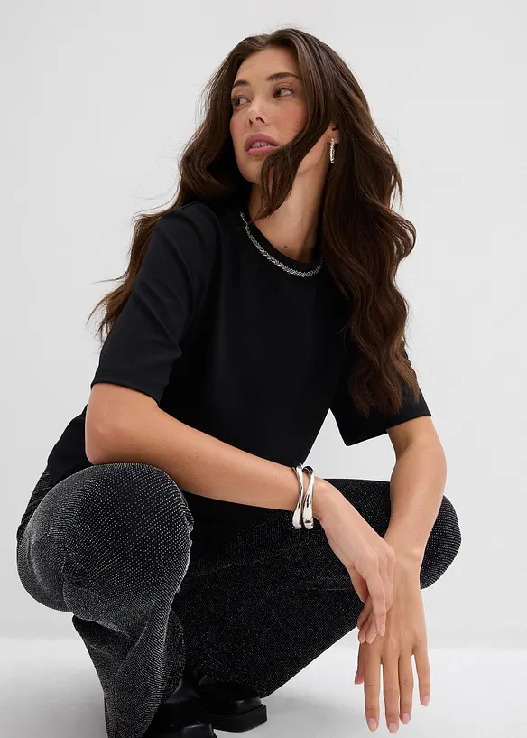 Maglia oversize con applicazione di perle, bonprix