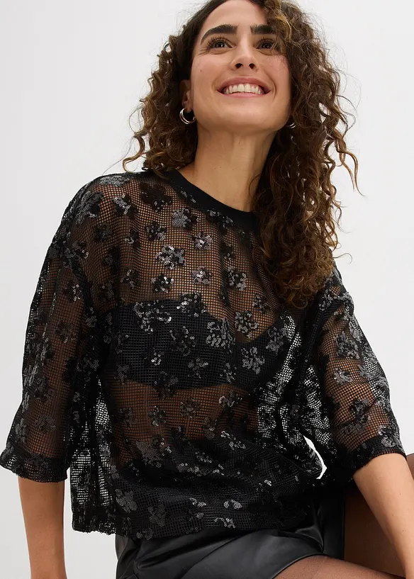 Blusa larga impreziosita da raffinate paillettes, bonprix
