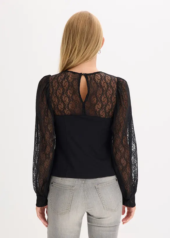 Maglia a maniche lunghe con pizzo, bonprix