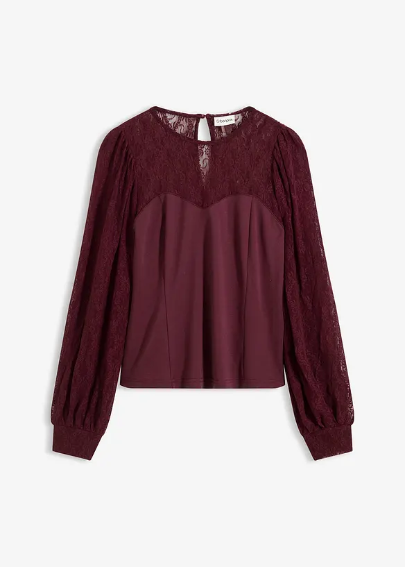 Maglia a maniche lunghe con pizzo, bonprix