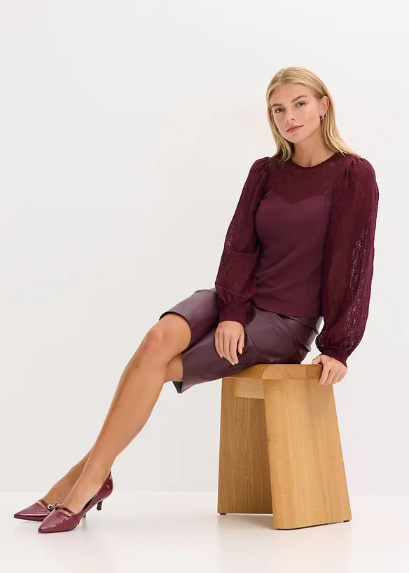 Maglia a maniche lunghe con pizzo, bonprix