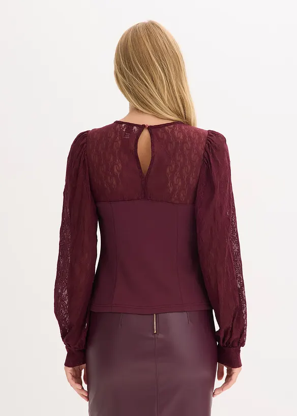 Maglia a maniche lunghe con pizzo, bonprix