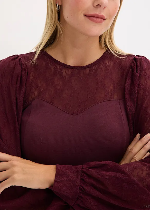 Maglia a maniche lunghe con pizzo, bonprix