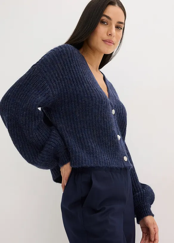 Cardigan corto con filato glitterato in misto lana, bonprix