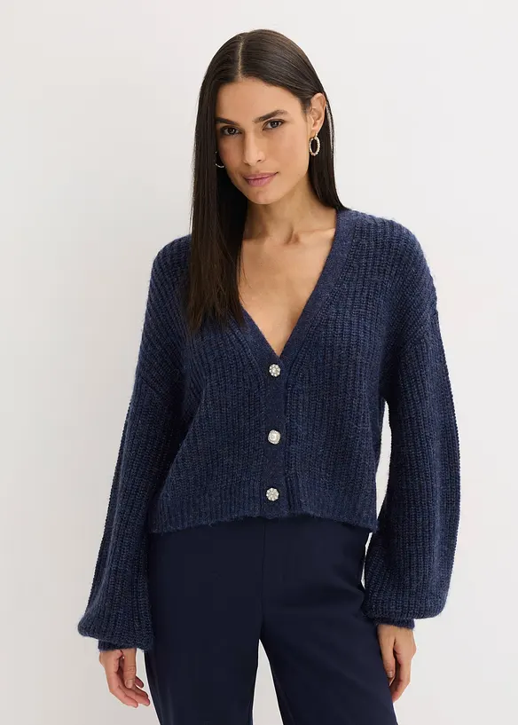 Cardigan corto con filato glitterato in misto lana, bonprix