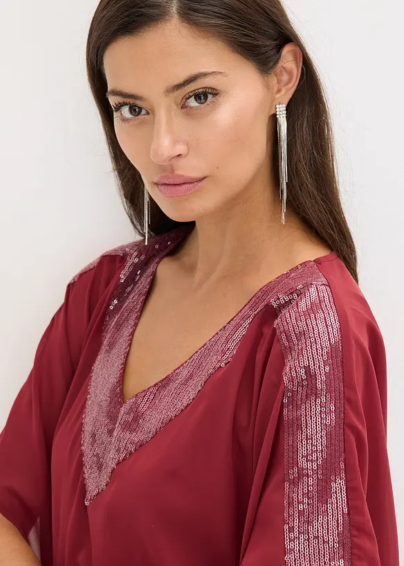 Blusa oversize con inserto di paillettes, bonprix