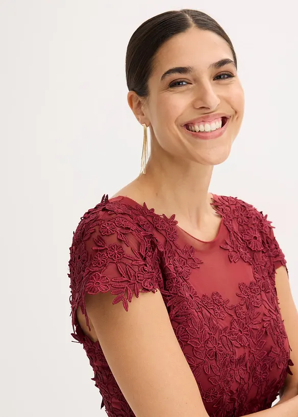 Abito midi in delicato tulle con pizzo, bonprix