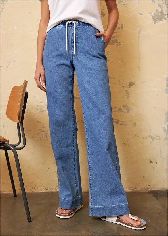 Jeans elasticizzati wide leg, vita media, bonprix