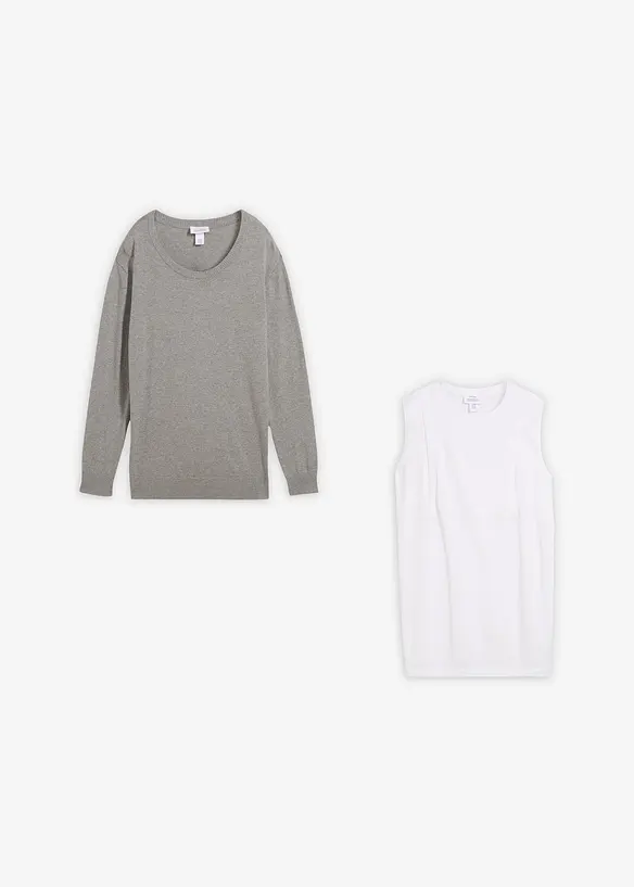 Set 3 in 1 in maglia di cotone, con maglia premaman e top per l&rsquo;allattamento, bonprix