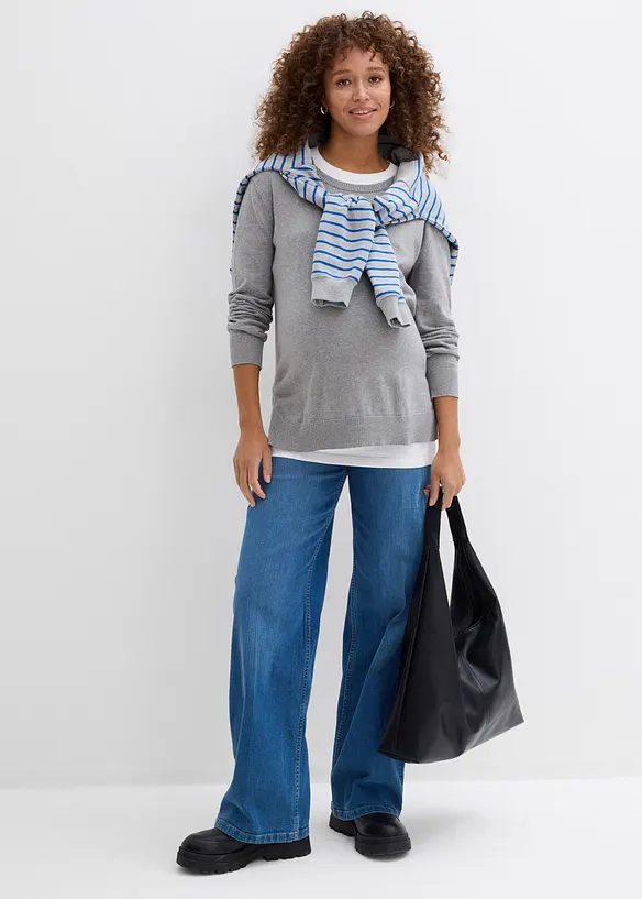 Set 3 in 1 in maglia di cotone, con maglia premaman e top per l&rsquo;allattamento, bonprix