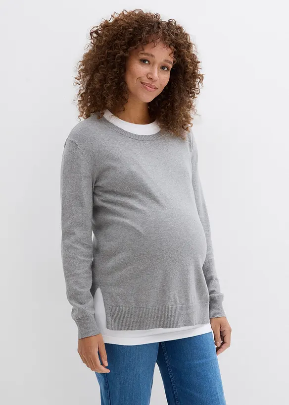 Set 3 in 1 in maglia di cotone, con maglia premaman e top per l&rsquo;allattamento, bonprix
