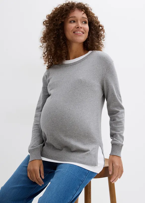 Set 3 in 1 in maglia di cotone, con maglia premaman e top per l&rsquo;allattamento, bonprix