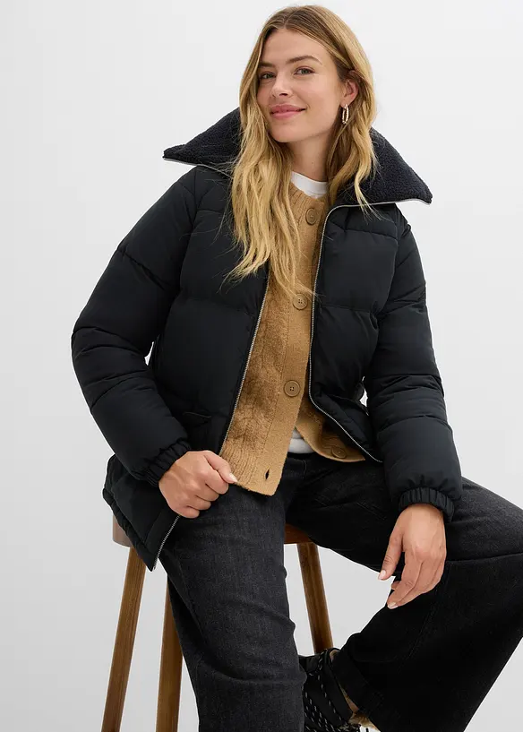 Giacca trapuntata con collo in teddy, bonprix