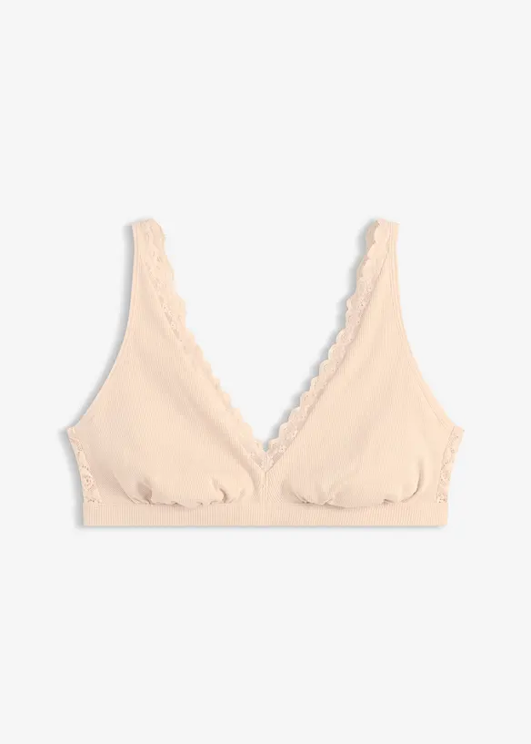 Bralette a costine con cotone biologico e pizzo, bonprix