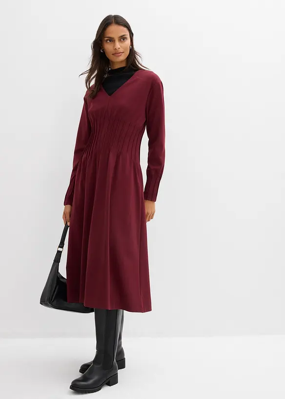 Abito comodo in misto viscosa con pieghe decorative, bonprix