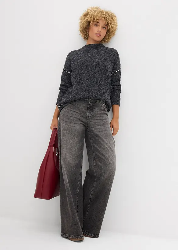 Maglione lungo in filato peloso, bonprix