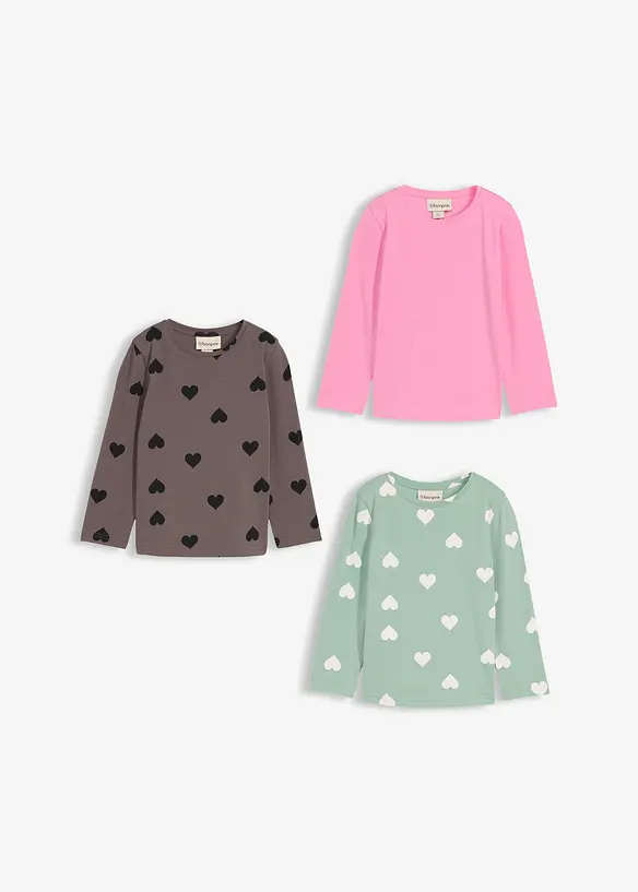 Maglia a maniche lunghe in misto cotone biologico elasticizzato (pacco da 3), bonprix