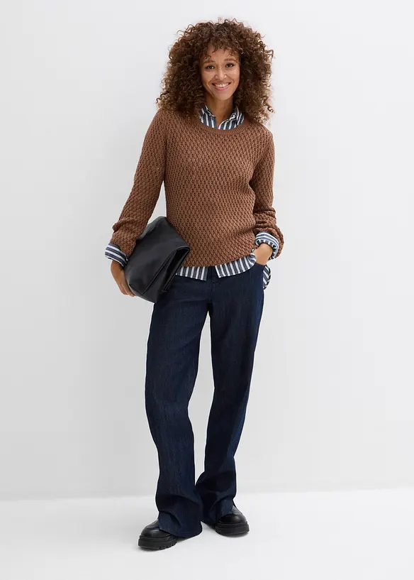 Maglione in maglia operata di misto cotone, bonprix