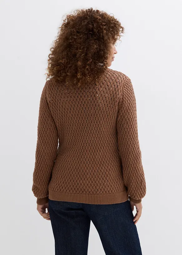 Maglione in maglia operata di misto cotone, bonprix