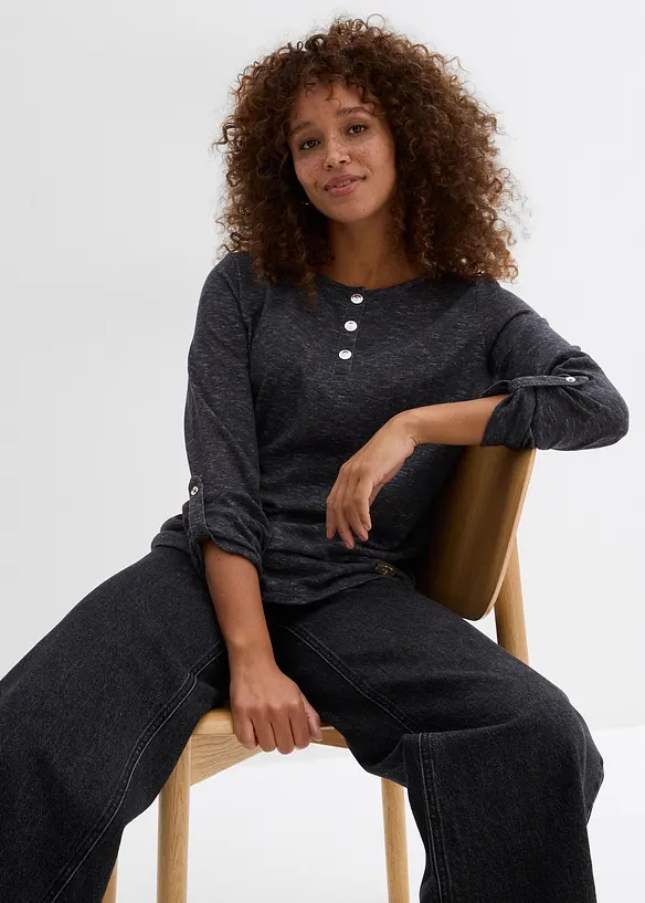 Maglia a maniche lunghe in misto cotone con bottoni, bonprix